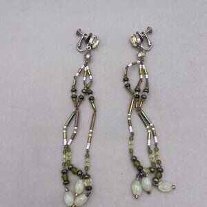 Daniel Swarovski Beaded Tube Crystal Long Screw Back Dangle Drop Tassel Earrings